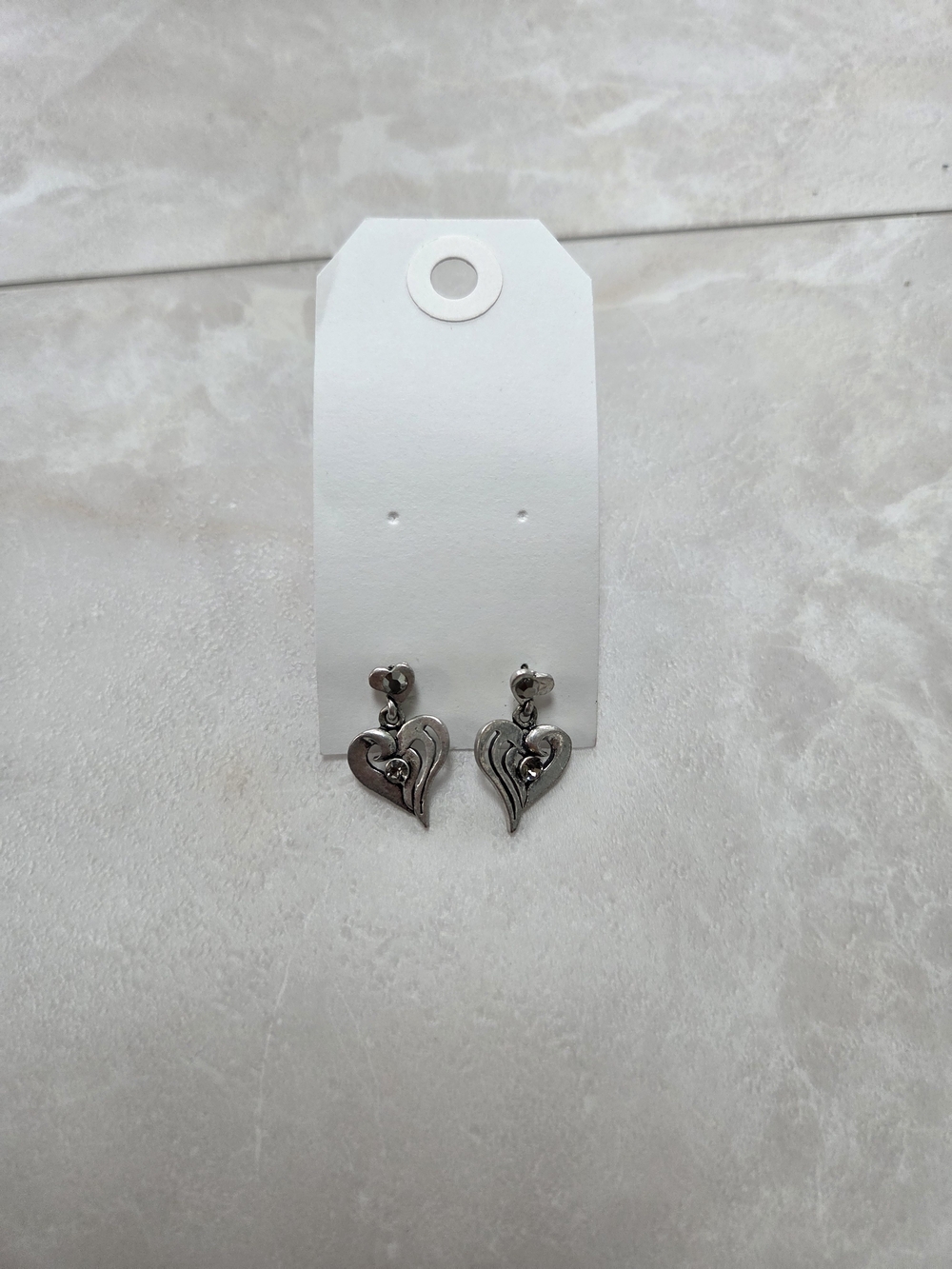 Silver Heart Drop Earrings - Unbranded